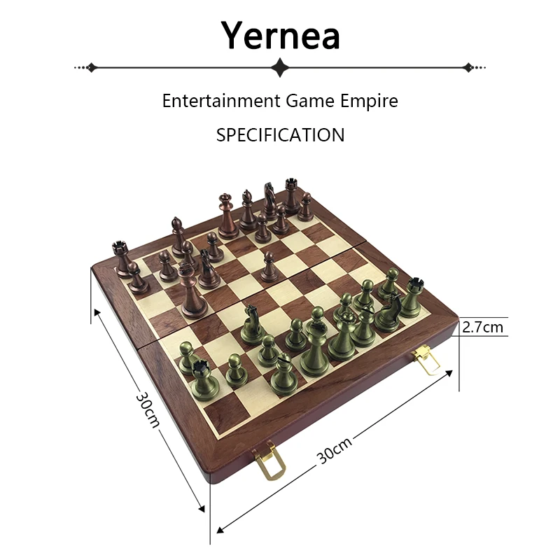 Classic Zinc Alloy Chess Pieces Wooden Chessboard Chess Game Set King Height 6.7cm Outdoor Game Yernea