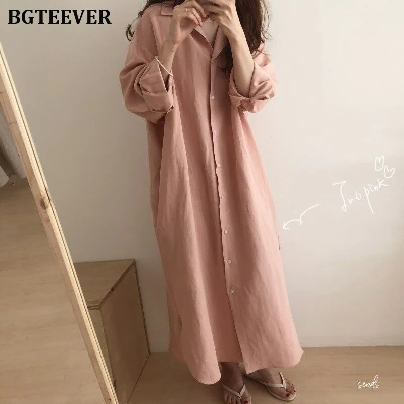 BGTEEVER Chic Oversized Women Shirt Dress Single-breasted Full Sleeve Female Long Brief Style Vestidos femme 2019 Autumn | Женская