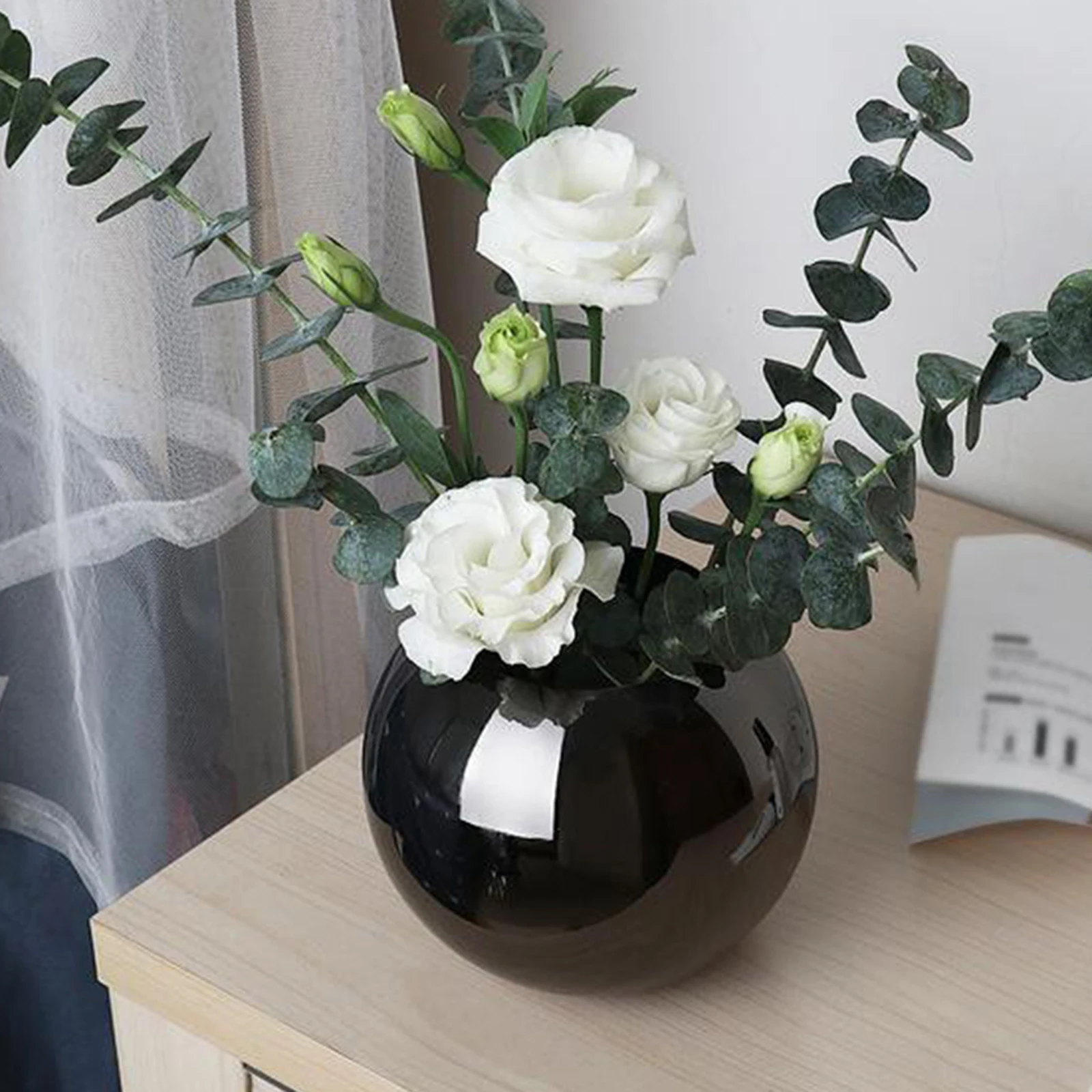 Round Flower Vase Stainless Steel Bowl Vase for Home Decor Living Room Centerpieces and Events