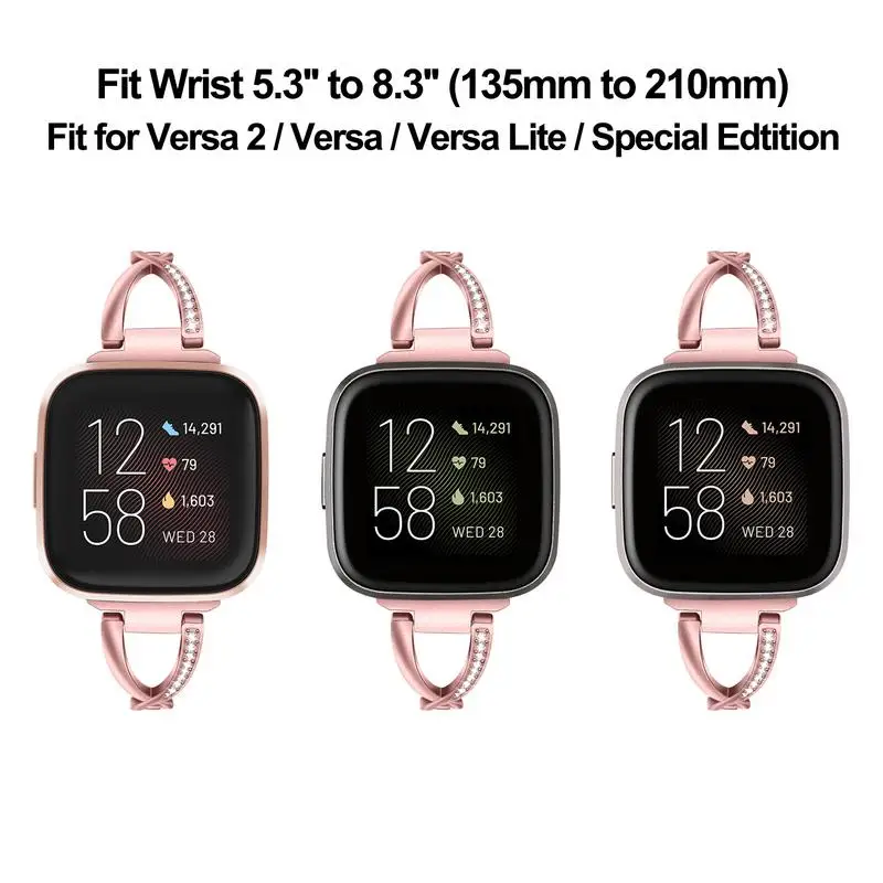 Ремешок для часов из нержавеющей стали и бриллиантов для Fitbit Versa 2/Versa Lite/Special Edition, женский ремешок розового и черного цвета