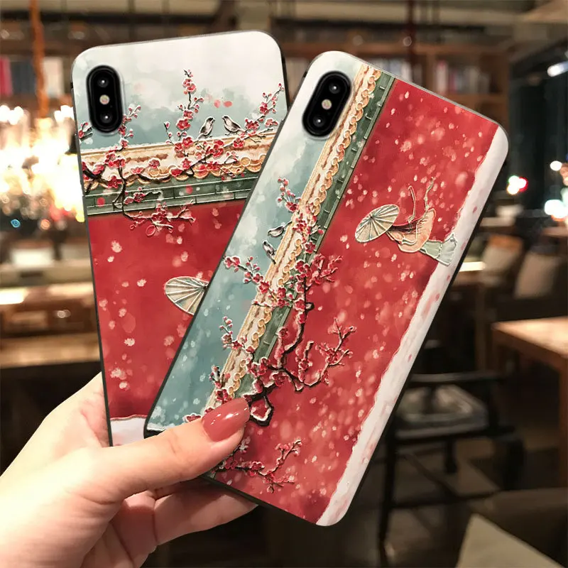 

for xiaomi redmi K20 K30 PRO Note 8 pro note 7 7 7a 6 6A silicone frosted 3D Embossed carvings Painted Chinese style phone case