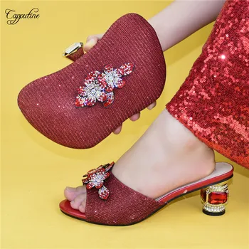 

Popular red high heel shoes matching bag series fashion lady pumps and handbag sets for lady 678-4 heel height 6.5cm