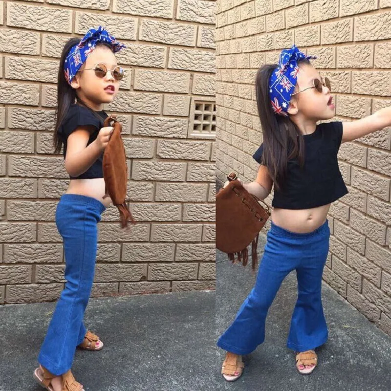 

A 2019 Spring Girls Baby Retro Soft Cowboy Trumpet Children Wide-Leg Jeans
