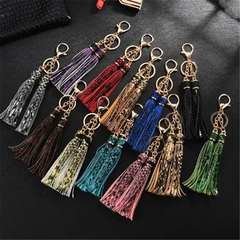 

Snake Leather Double Tassel Bag Keychain Bag Pendant Alloy Car Key Chain Ring Holder Retro Jewelry Women's Accessories