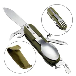 8pcs/Set Multi Tool Portable Picnic Outdoor Camp Spoon Fold Spork Fork Flatware Tableware Knife Cutlery Bottle Can Opener