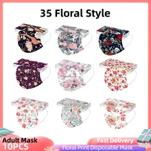 10 pçs adultos mascarillas desechables máscara descartável de três camadas protetora floral impressão máscara facial mondkapje masque 35 estilo