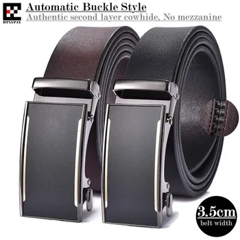 

Authentic 3.5cm Width Men Genuine Leather Belts,Second Layer Cowhide Automatic Buckle Waistband,with Belt Buckle L:110-120cm