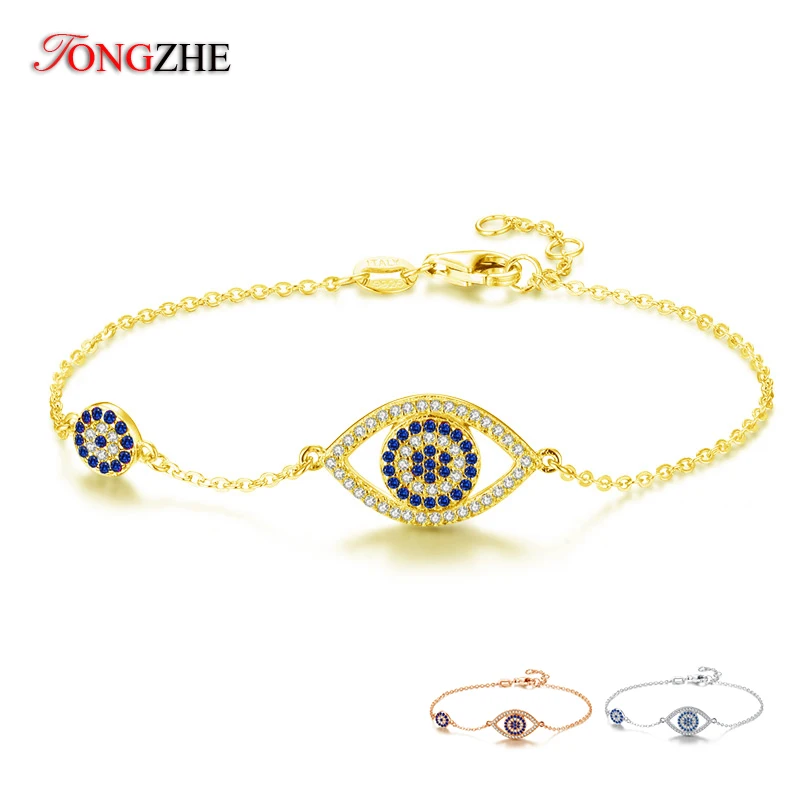 

TONGZHE Evil Eye Bracelet 925 Sterling Silver Bracelets For Women Blue Stone Link Chain Lucky Luxury Yellow Rose Gold Jewelry