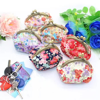 

New 2019 Cotton Fabric Lovely Women Coin Purse Japanese Kimono Printed Handmade Lady Small Wallet Female portable Hasp Clutch