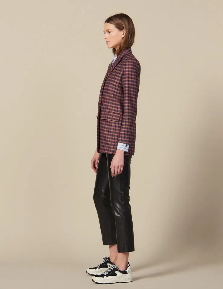 Women Coat Autumn / Winter New Classic Houndstooth Plaid Contrast Lapel Long Sleeve Women Blazers Jackets