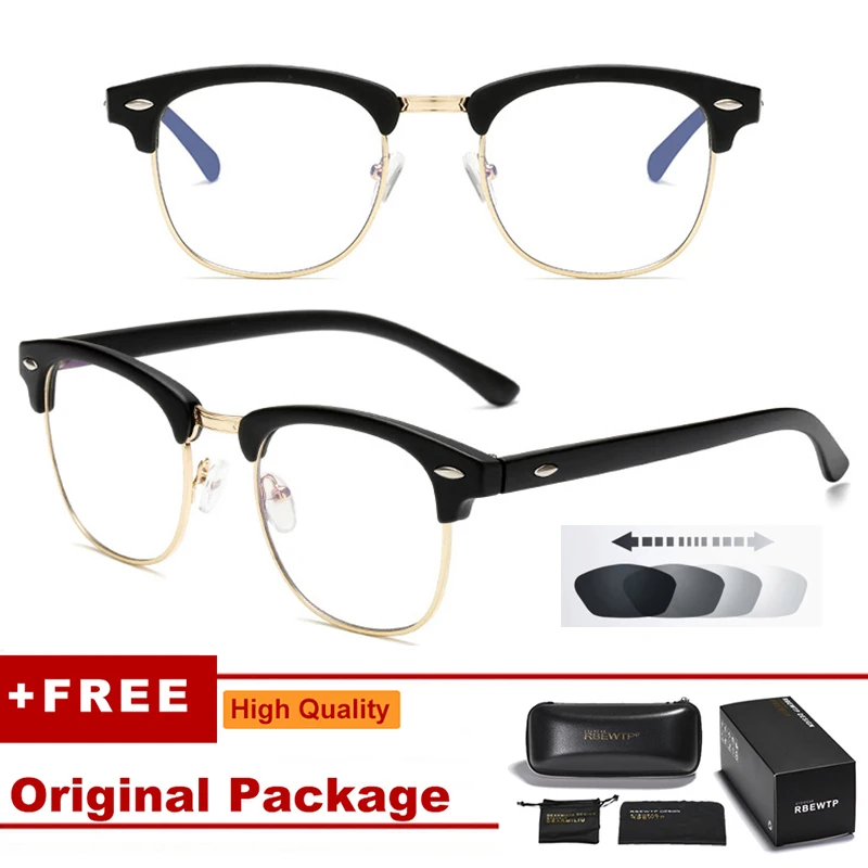 Matte Black Gold 03 Фотохромный фильтр компьютерные очки для блокирования УФ анти голубой свет глаз глазного напряжения переходные игровые очки для женщин мужчин UV400 - Цвет линз: Matte Black Gold 03