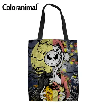 

Coloranimal Jack The Nightmare Before Christmas Pattern Ladies Canvas Shopper Bag 2020 New Linen Bag for Women Lightweight Totes