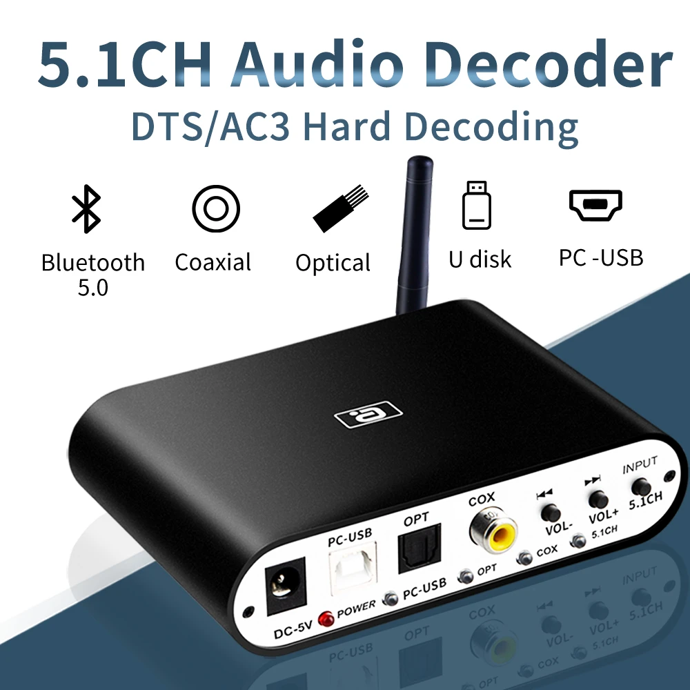 New Da615u 5 1ch Audio Decoder Bluetooth 5 0 Reciever Dac Wireless Audio Adapter Optical Coaxial U Play Pc Usb Dac Dts Upgrade Digital To Analog Converter Aliexpress