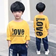 Свитер с длинными рукавами для мальчиков, новая стильная весенняя одежда, топы, детская одежда, универсальная рубашка на весну и осень для больших мальчиков, футболка для мальчиков