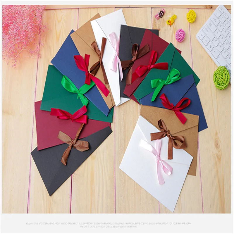 1/5pcs Classical Black Vintage Ribbon Pearl Paper Envelope 4 Colors Kraft Envelope for Wedding Invitation Envelope Gift Envelope