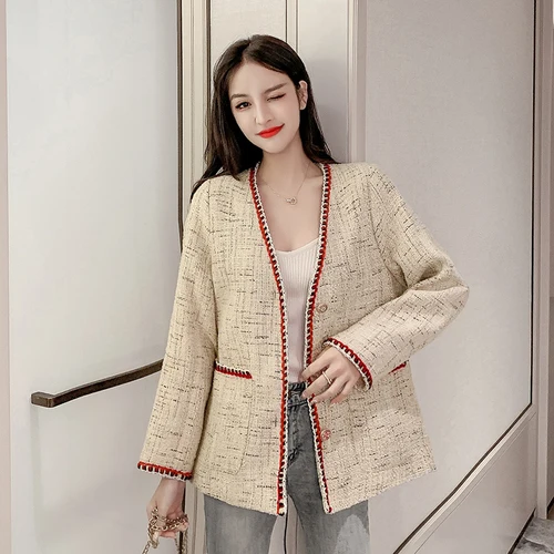 Винтажные свободные модные Chaqueta Mujer с v-образным вырезом Короткое повседневное женское пальто повседневные корейские карманные однобортные куртки