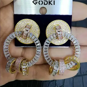 

GODKI New Luxury Disc Charms Earrings for Women Wedding Full Micro CZ Cubic Zircon Dubai Indian Earrings Bohemia Hot