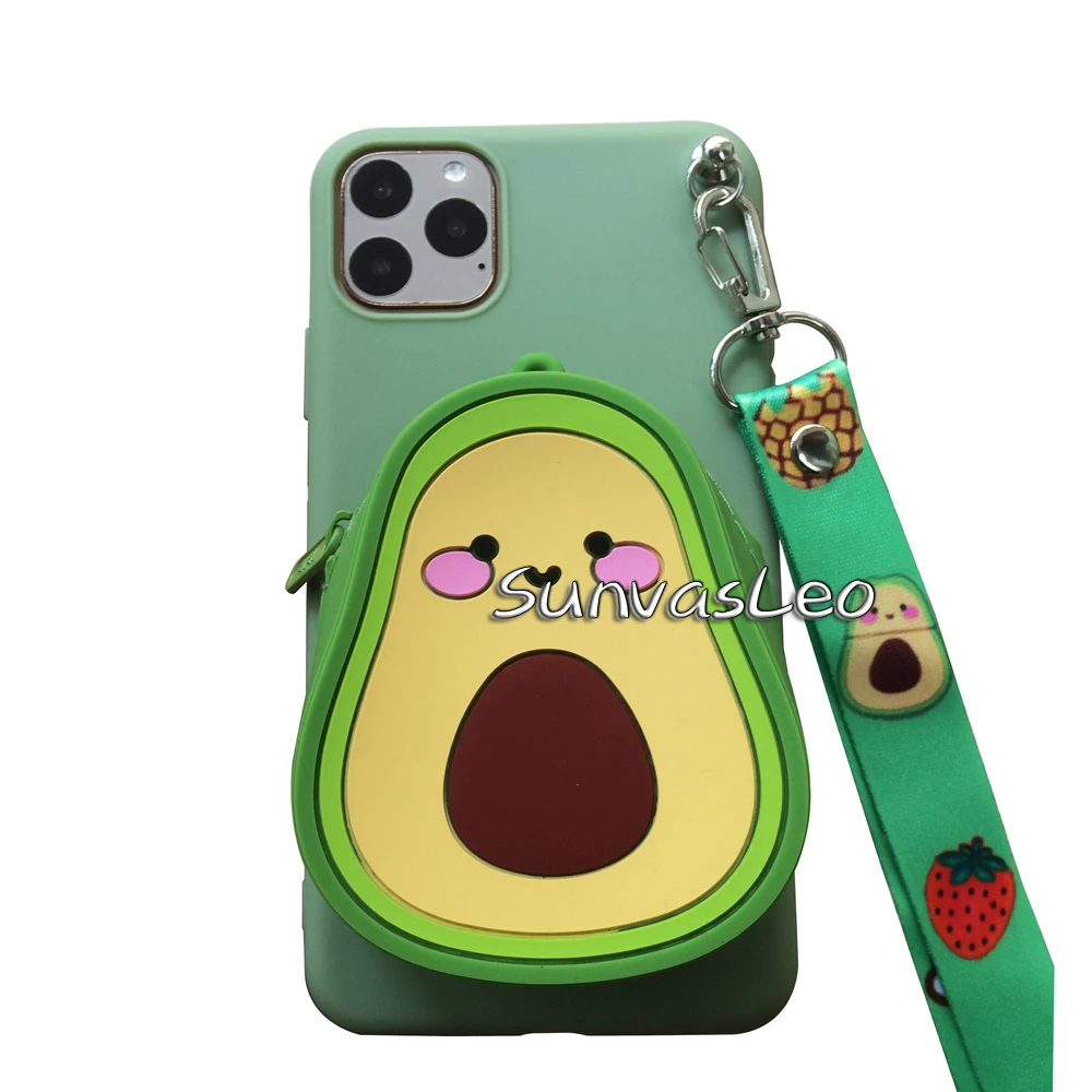 Avocado 3D кошелек для samsung Galaxy Note 10/Note 10 Plus, мягкий силиконовый чехол с мультяшным животным, чехол-кошелек, задняя крышка для телефона, сумка-цепочка - Цвет: Avocado