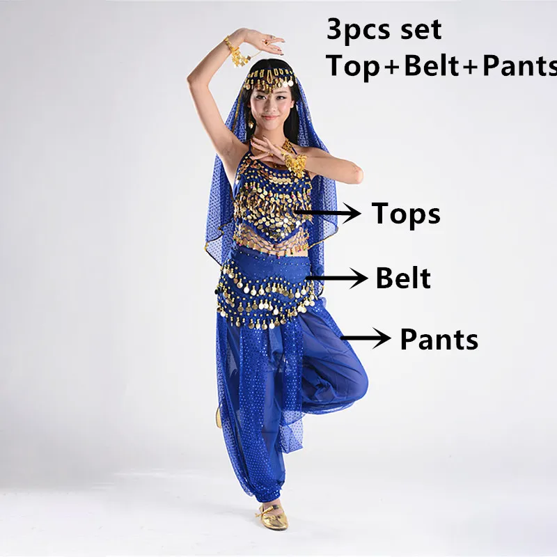 Костюмы для танца живота для продажи, штаны для женщин, Болливуд, индийский Египетский танец живота, платье для танцев размера плюс, для взрослых женщин, индийская одежда - Цвет: Blue 3pcs set