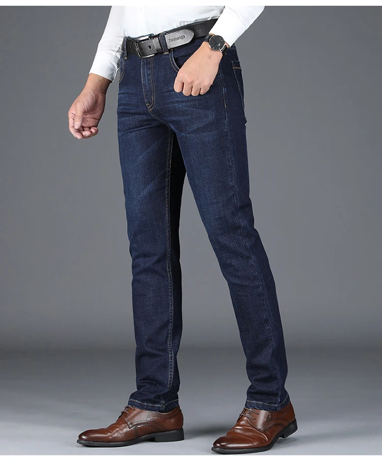 DAISHU 2019 Новые мужские джинсы деловые повседневные Стрейчевые прямые плиссированные джинсовые джинсы длинный, ярко-синего цвета брюки