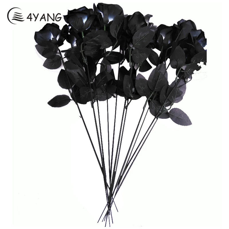 Black Artificial Silk Rose Bouquet Halloween Single Branch Home