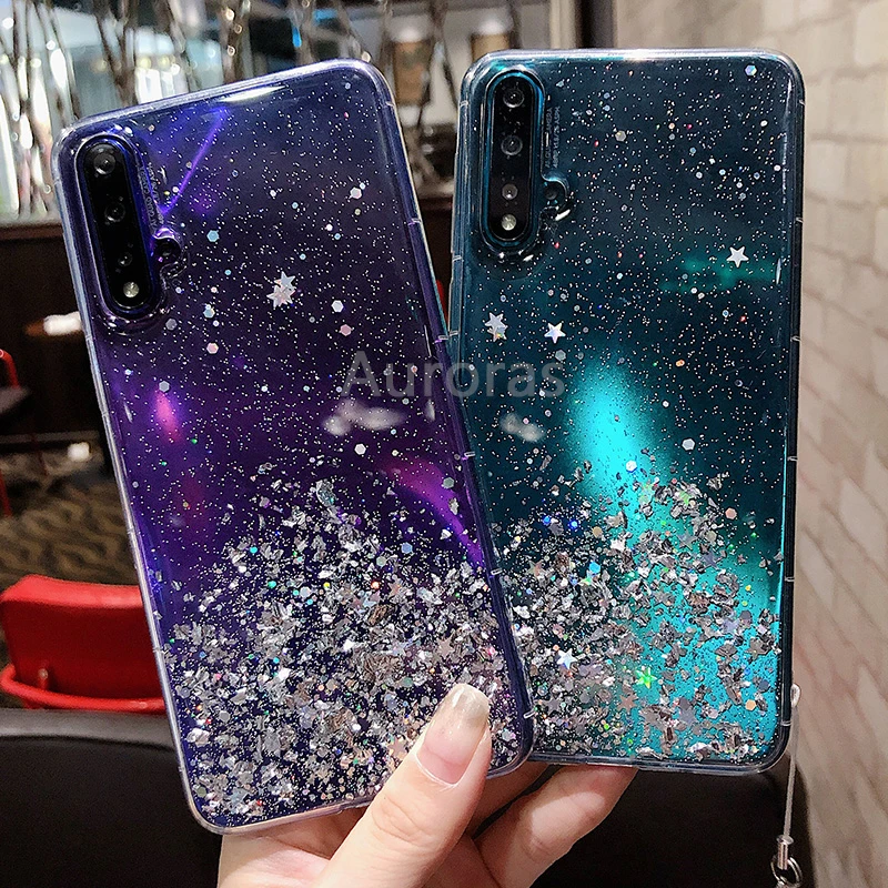 Auroras Блестящий блестящий чехол с блестками для Nova 5 T, прозрачный мягкий чехол с изображением звездного неба, полноразмерный чехол со звездами и Луной для huawei Nova 5 T, чехол s