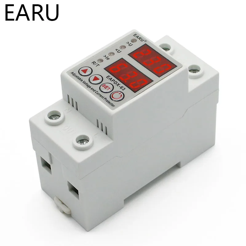 40A 63A 230V din-рейка регулируемое перенапряжение и под напряжением защитное устройство предохранитель реле защиты от перегрузки по току