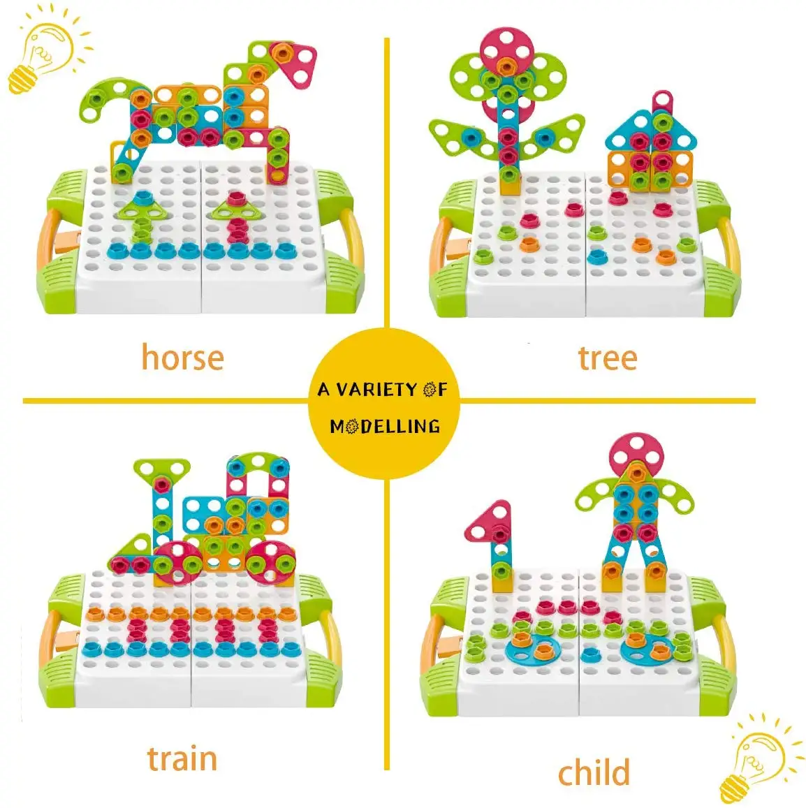 Electric Drill STEM Learning Toys 129 Pieces Set, DIY Building Blocks Construction Peg Board 3D Puzzle Toy Kit with Spanner Tool