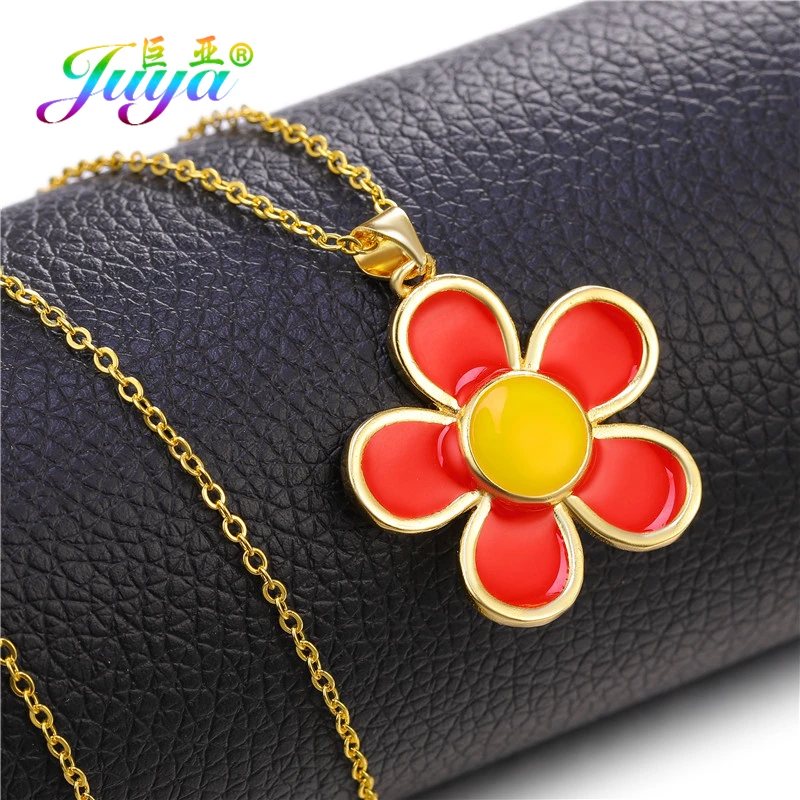 

Juya Handmade Fine Jewelry Supplies Enamel Sun Flower Star Butterfly Evil Eye Moon Charms Pendant Necklace For Women's Jewelry