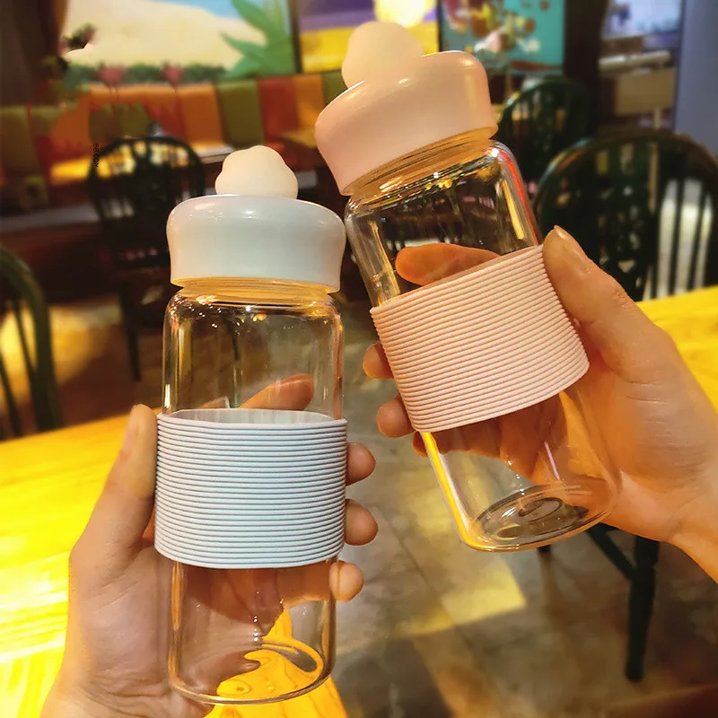 

Bpa Free 420ml Portable Sports Outdoor Leakproof Water Bottles With Lid ,Handle Glass Water Bottle My Drink Juice Cup Drinkware