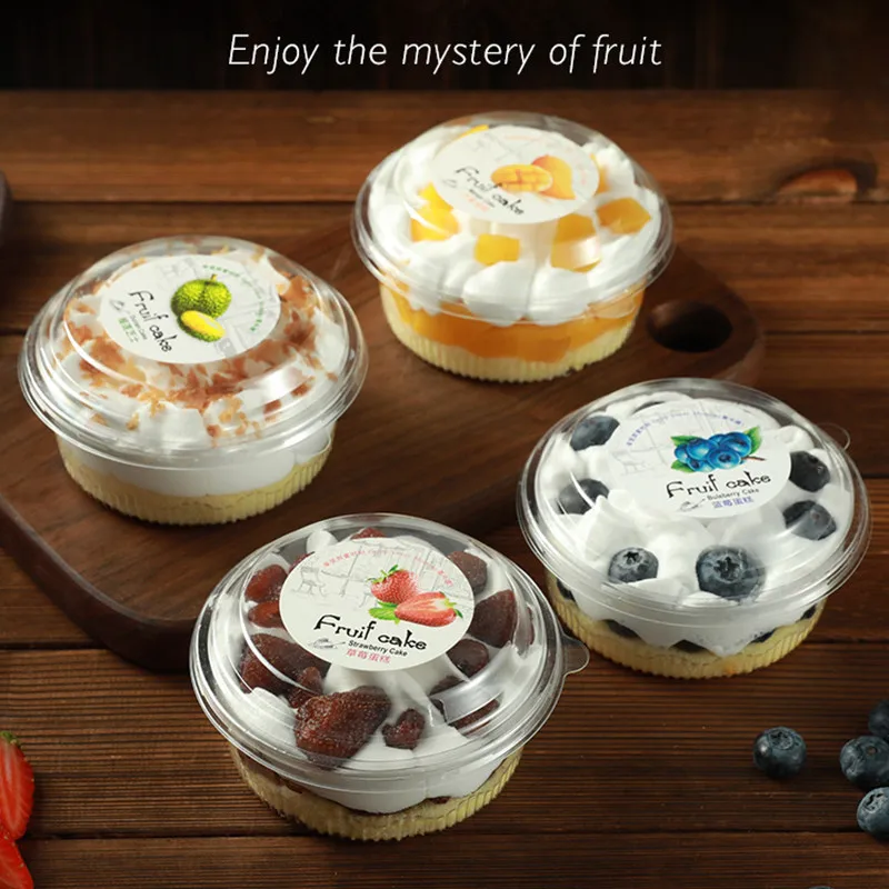

50pcs High quality round transparent fruit box handmade diy dessert cream cake pudding takeaway packaging plastic cup with lid