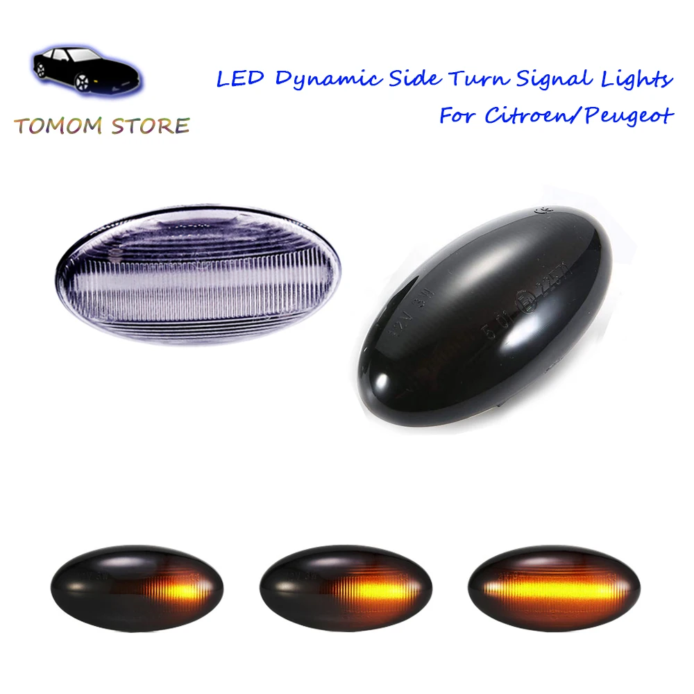 

2x LED water flowing side turn signal indicator lights For Citroen Berlingo Xsara Picasso Jumpy C1 C2 C3 C5 C6 Peugeot 206 207