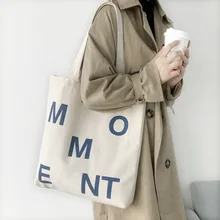 

Letter Printing Canvas Shoulder Bag for Women 2022 New Large Capacity Cotton Ladies Eco Reusable Shopping Bag Girls Tote Handbag