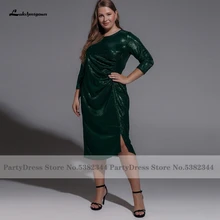 Lakshmigown-vestido de novia con lentejuelas verdes, prenda elegante de talla grande para mujer, vestido de fiesta y cena de boda, mangas 2022, 3/4