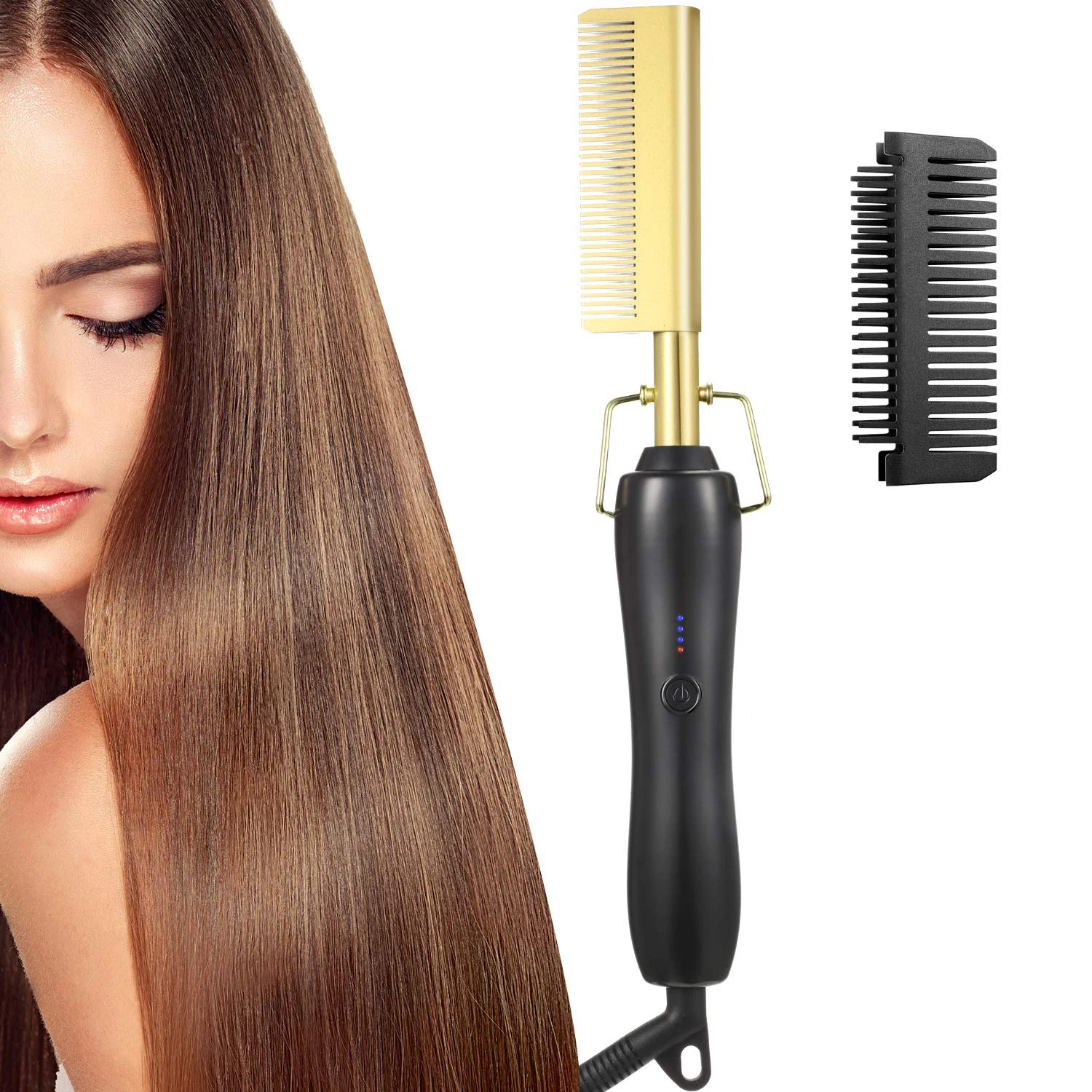 

Portable Electric Heating Comb Hair Straightener Multifunctional Copper Brush Anti-Scald Beard Heated Comb for Flat Iron Curlers