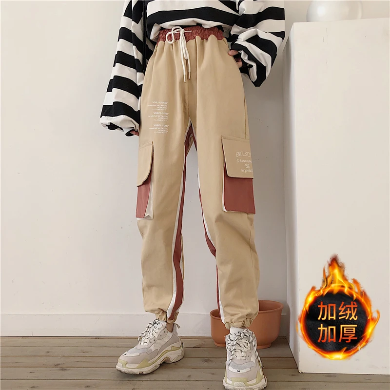 NoEnName_Null лоскутный пояс с высокой талией брюки для женщин Pantalones Mujer зимние однотонные брюки карго корейские женские джоггеры 50cs