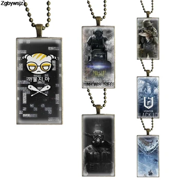 

Glass Pendant Necklace Handmade Half Pendant Rectangle Necklace For Women Jewellery Rainbow Six Siege Operation Black Ice
