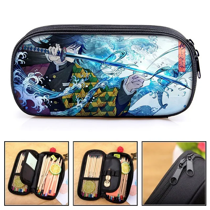 

Pencil Storage Bag Kids School Stationery Anime Demon Slayer Cartoon Pattern Pen Bag Student Pencil Case Teenage Boys Girls
