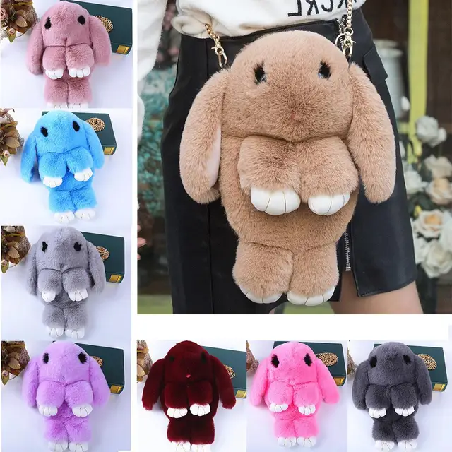 Cute Fluffy Rabbit Fur Pompoms Chain Bag Women Cartoon Rabbit Sling Bag Fluffy Bunny Shoulder Plush Backpack Girl Birthday Gifts 1