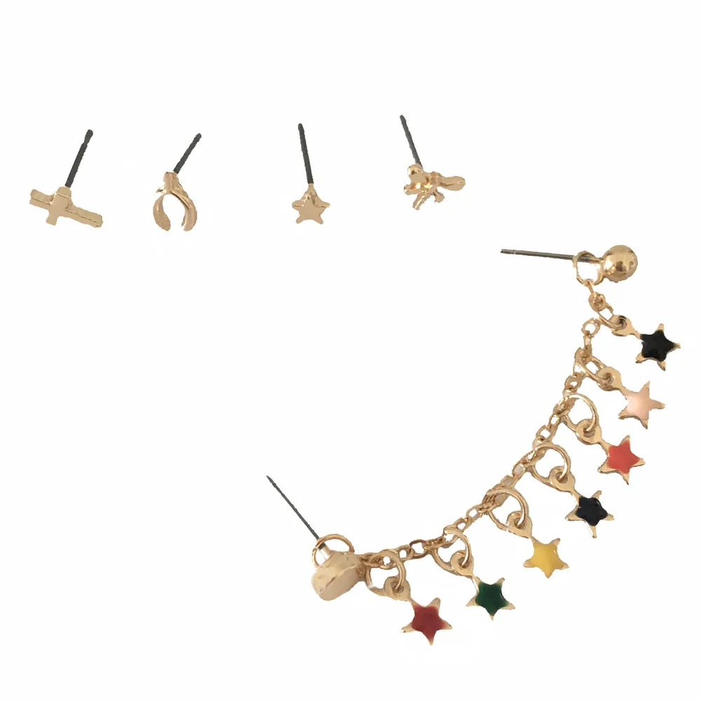 S/S горячее летнее Новое поступление милые С Покрытием золотого цвета красочные звезды два отверстия связанные серьги гвоздики для женщин девчачьи уникальные