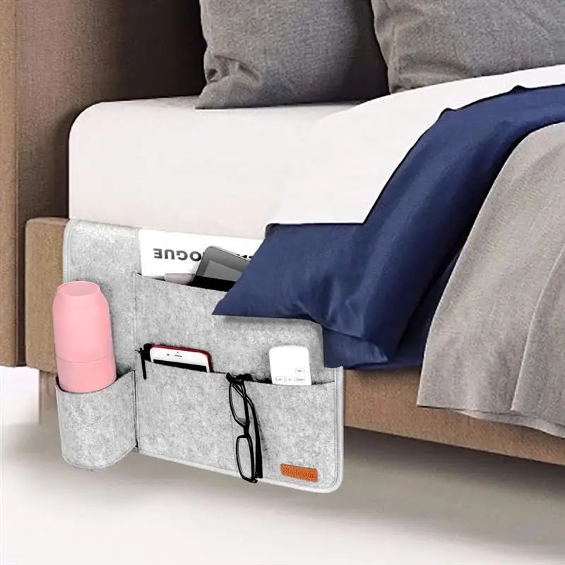 

Bedside Storage Pockets Bags Felt Bedside Hanging Storage Organizer Holder With 4 Inner Pockets For Bed Table Sofa Storage Bags