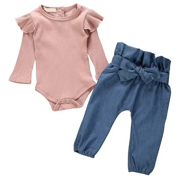

Children Kids Girl Long Sleeve Round Collar Jumpsuit with Pants Outfit for Autumn NSV775