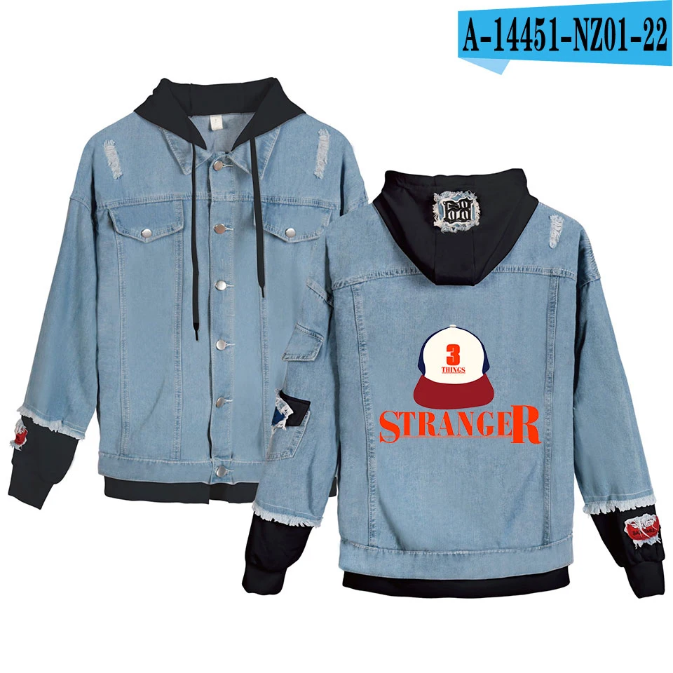 Light blue and black Популярный телесериал странные вещи толстовки джинсовая куртка для мужчин и женщин Креативный фирменный дизайн странные вещи мальчик/девочка толстовка одежда - Цвет: Light blue and black