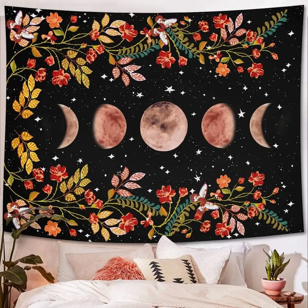 Фото Волшебный цветочный гобелен с Луной и солнцем настенный подвесной ковер со