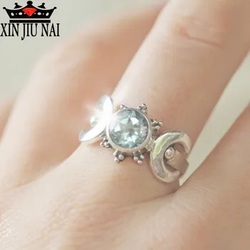 

Sailor Moon Magical Anime Ring European American vintage Thai silver moonstone ring National wind Zircon jewelry sapphire ring
