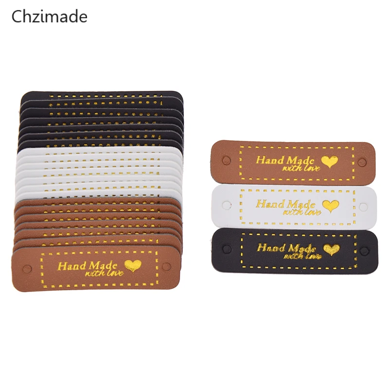 

Chzimade Handmade Clothes Garment Label Tags PU Leather Letter Printed Labels Jeans Bags Shoes Tags Sewing