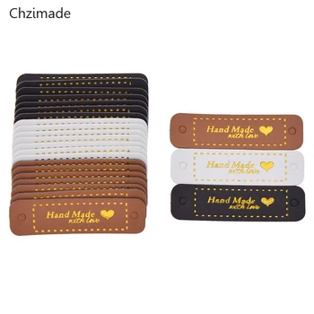 

Lychee Life Handmade Clothes Garment Label Tags PU Leather Letter Printed Labels Jeans Bags Shoes Tags Sewing