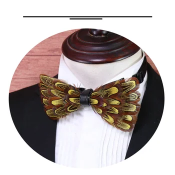 

New Feather Bow Tie Fashion Mens Ties Yellow Bowtie For Wedding Groom Groomsmen Men Necktie Unisex