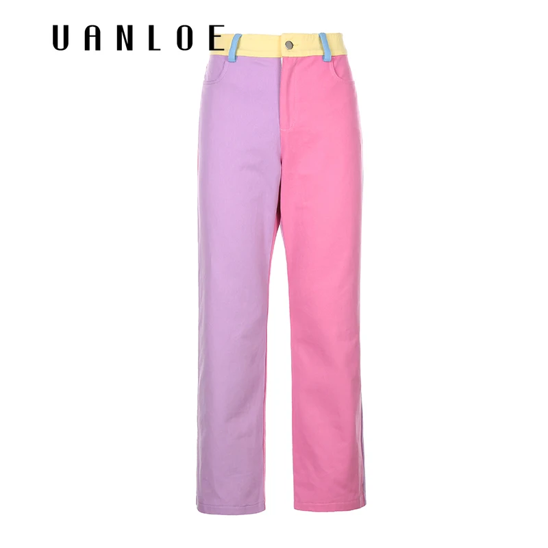 

Weekeep Color Contrast Patchwork Fashion High Waisted Cargo Pants Streetwear Button Straight Trousers Women Joggers Capris Pants