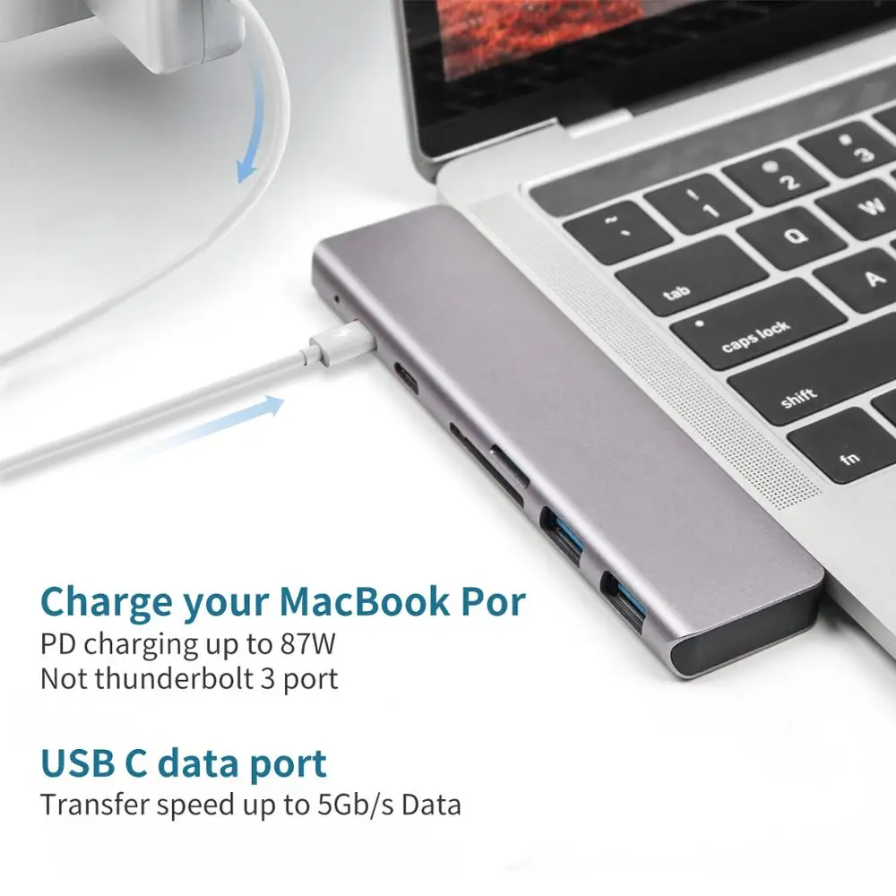 Дешево USB C Hub 3,0 HDMI для MacBook pro 13 15 адаптер 7 в 1 usb концентратор с адаптером питания 4K SD Micro SD кардридер USB C зарядное устройство PD